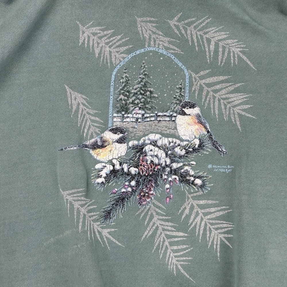 90's VTG Morning Sun M Blue Sweatshirt Chickadee Christmas Collar Pullover‎ - Picture 9 of 11